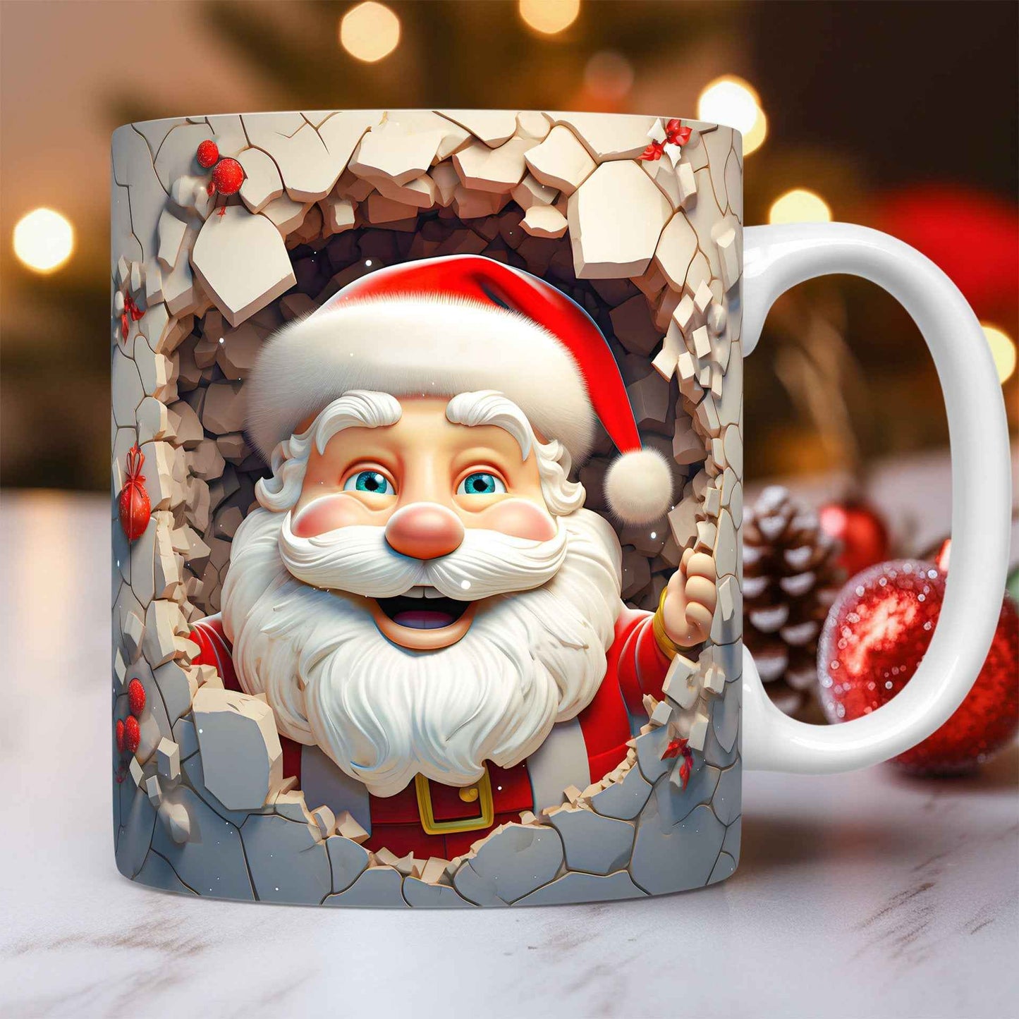 Christmas gift mug for adults and kids - festive Santa snowman 3D design