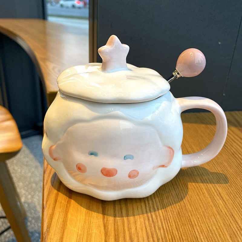 Hand-Painted Ceramic Couple Coffee Mug — 400ml Gift Cup with Lid & Spoon - Twissie