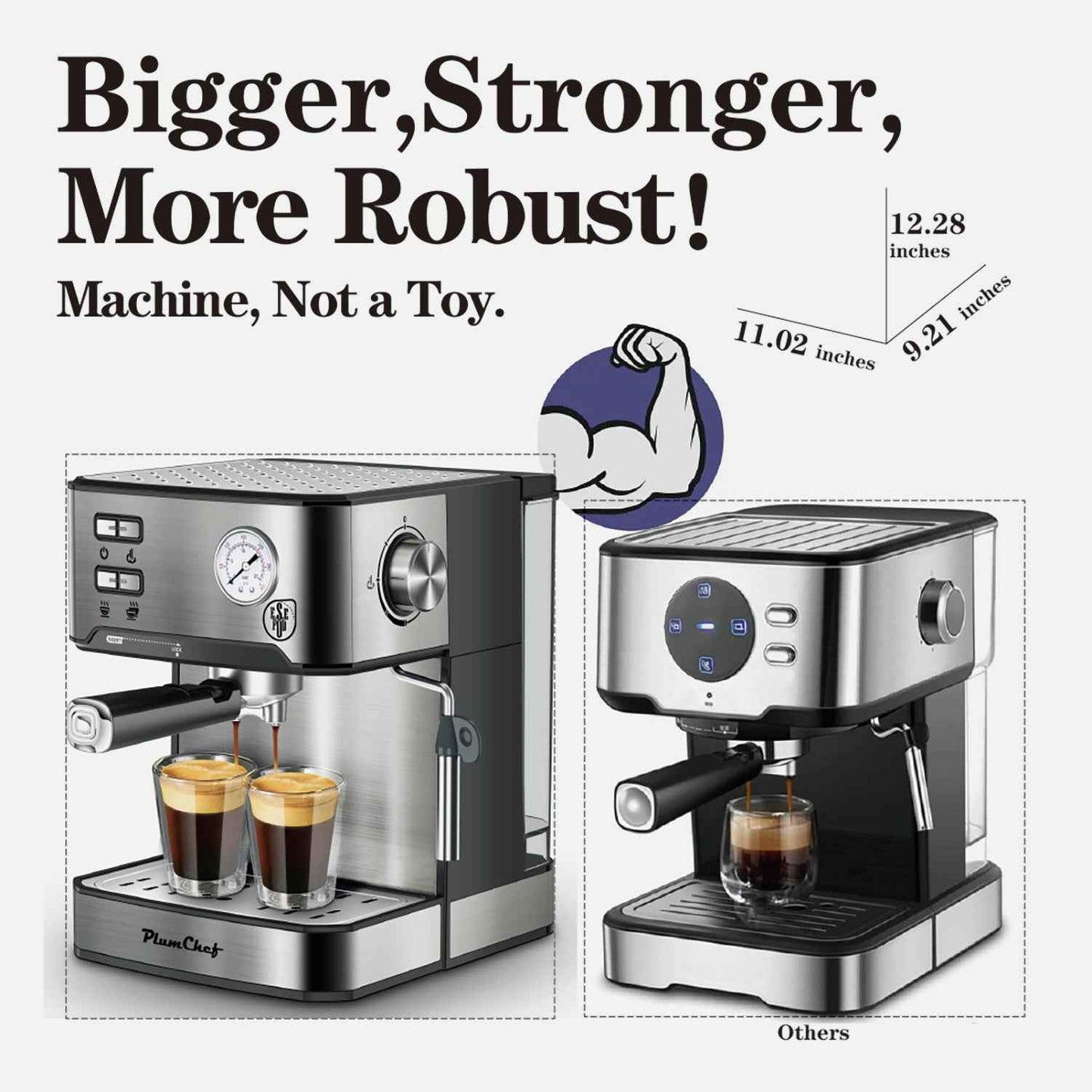 Professional steam wand with powerful pressure - Create silky milk texture for latte art - No more weak, bubbly foam