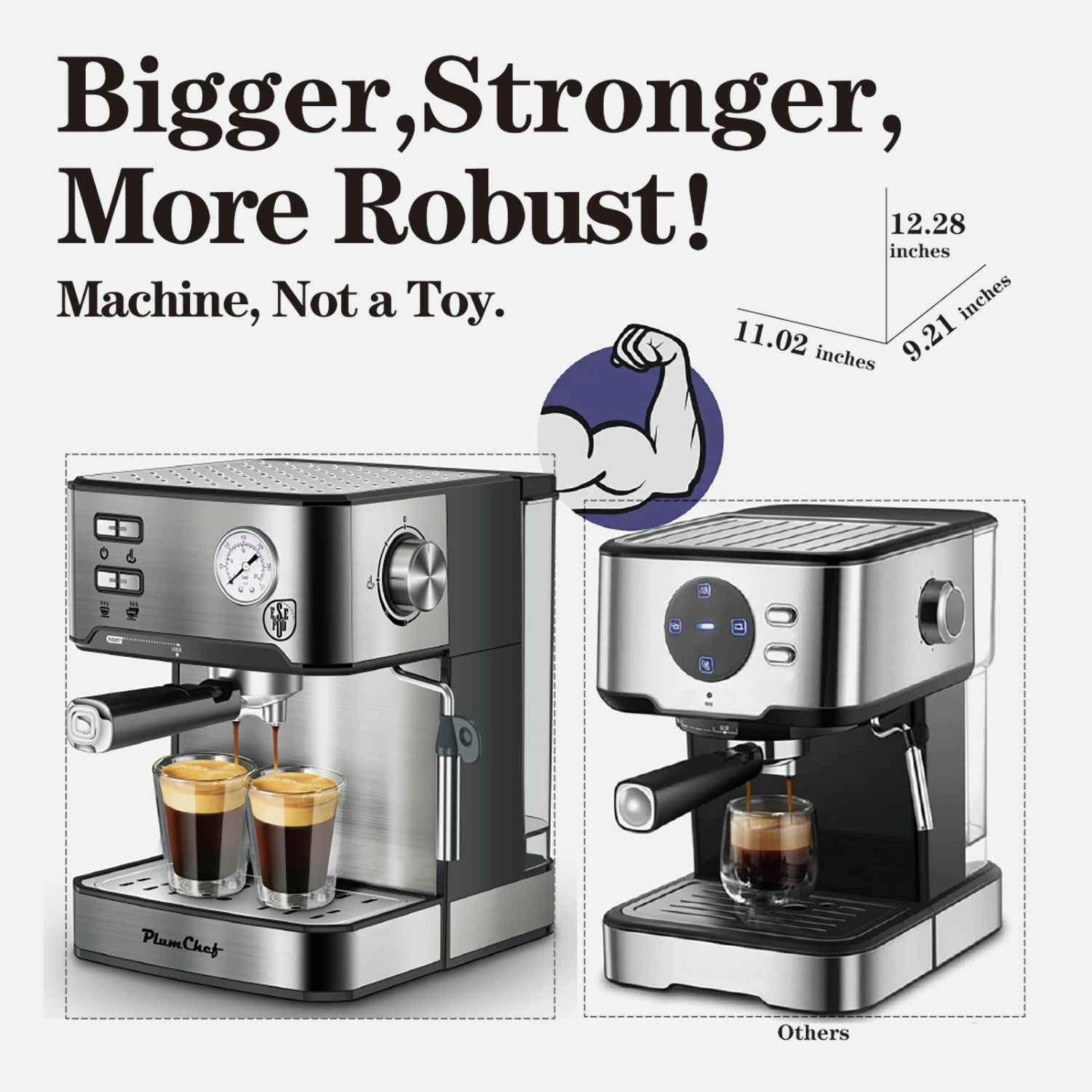 Professional steam wand with powerful pressure - Create silky milk texture for latte art - No more weak, bubbly foam