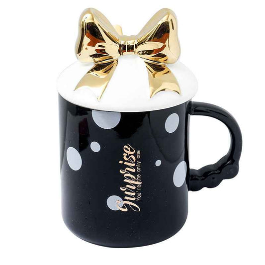 Ceramic Coffee Mug 420ml — Microwave-Safe Breakfast Mug with Lid & Spoon (Cartoon) - Twissie