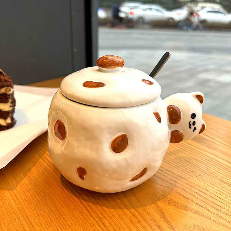 Hand-Painted Ceramic Couple Coffee Mug — 400ml Gift Cup with Lid & Spoon - Twissie