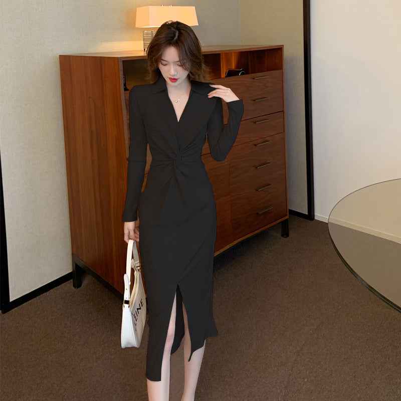 Women's Autumn French Coffee Break Dress - Twissie