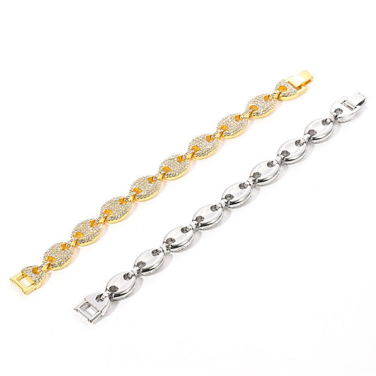 Coffee Bean Cuban Bracelet — Unisex Alloy Electroplated Pig Nose Design - Twissie