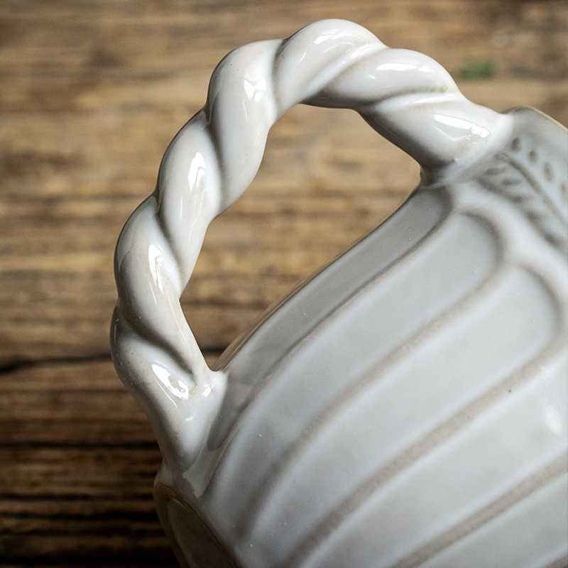 Embossed Coffee Mug – French Ceramic with Twist Handle - Twissie