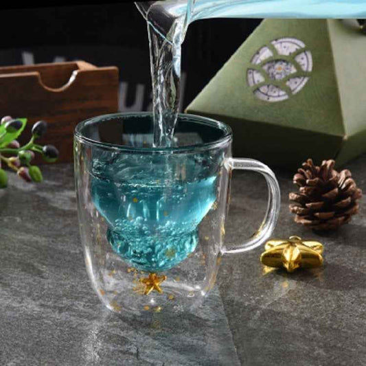 Double Heat Resistant Glass Coffee Cup Christmas Tree With Handle And Lid Milk Water Cup Cute Household Breakfast Whiskey Mug - Twissie