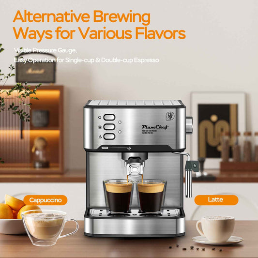Professional Espresso Machine with 20-bar pump and steam wand - Complete coffee shop experience in one machine - Order today and save thousands on coffee shop visits