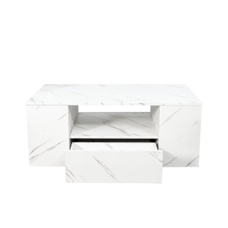 Modern Coffee Tables For Living Room, LED Coffee Table, Storage Coffee Table, Small Coffee Table, Wood Center Table With 2 Drawers And Open Side Shelf - Twissie
