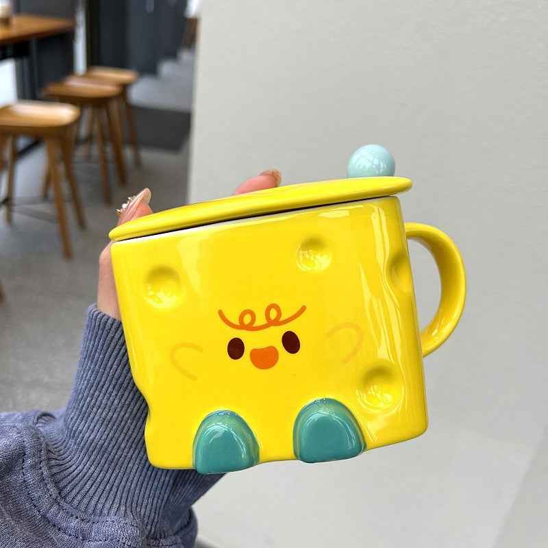 Hand-Painted Ceramic Couple Coffee Mug — 400ml Gift Cup with Lid & Spoon - Twissie