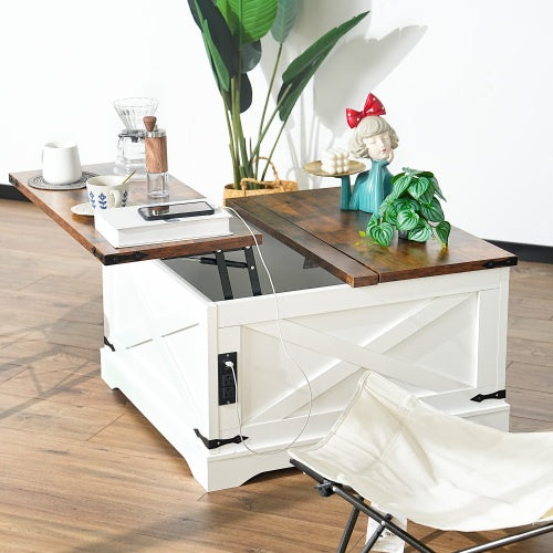 Coffee Table, Multi-functional Lifting Dining Table Coffee Table, Living Room Home Table, Modern Coffee Table 90CM, Vintage White - Twissie