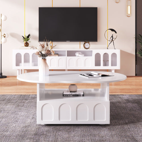 Coffee Table, Cloud-Shaped Coffee Table With Drawer And Storage Compartments - Twissie