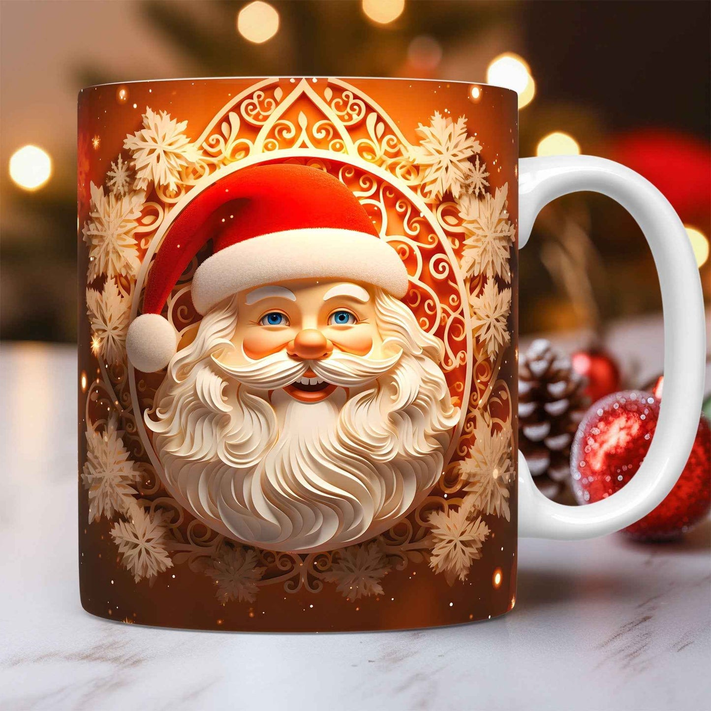 Christmas gift mug for adults and kids - festive Santa snowman 3D design