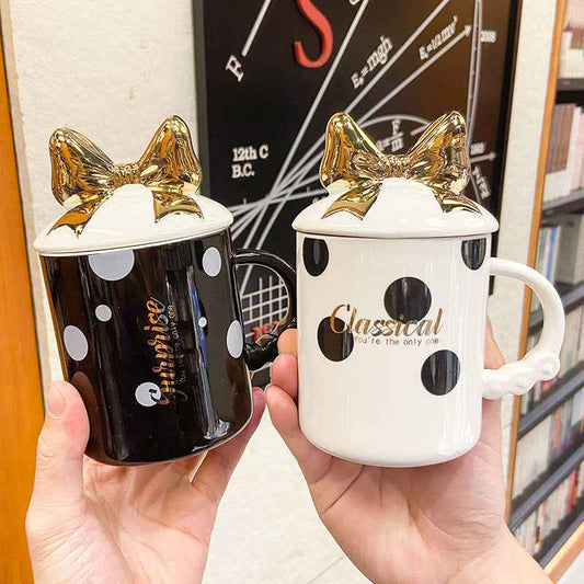 Ceramic Coffee Mug 420ml — Microwave-Safe Breakfast Mug with Lid & Spoon (Cartoon) - Twissie
