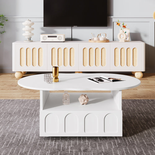 Coffee Table, Cloud-Shaped Coffee Table With Drawer And Storage Compartments - Twissie