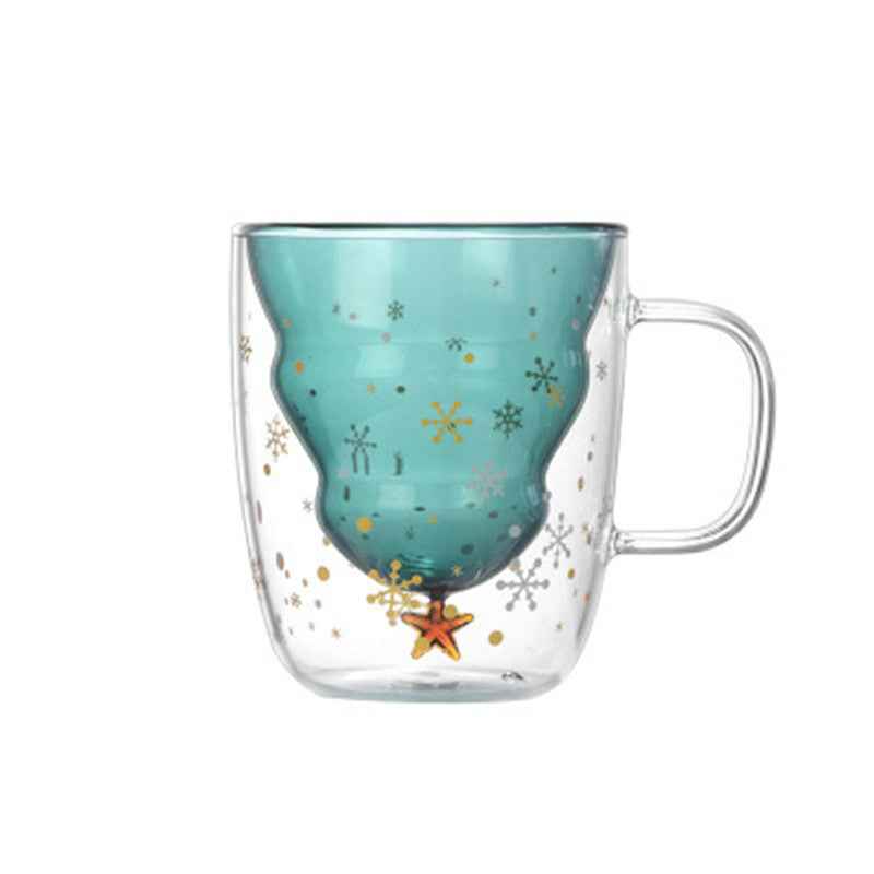 Double Heat Resistant Glass Coffee Cup Christmas Tree With Handle And Lid Milk Water Cup Cute Household Breakfast Whiskey Mug - Twissie