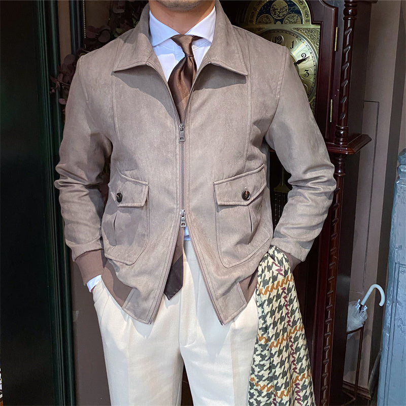 Suede Coffee Bomber Jacket For Man - Twissie