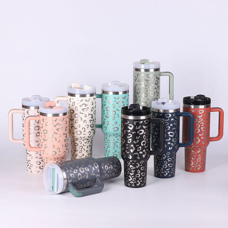 Vacuum insulated tumbler - 40 ounce cup with straw and handle for cold drinks
