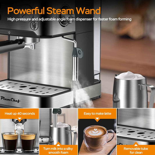 Professional 20-Bar Pressure Espresso Maker - Maximum extraction for rich flavor and perfect crema - Order today and experience true espresso perfection