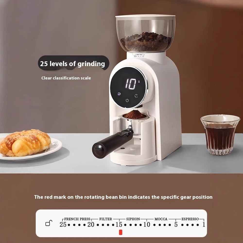 Burr grinder with scale in action - Consistent grinding with real-time weight monitoring - Never waste coffee beans again