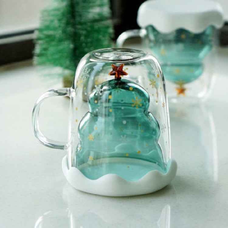 Double Heat Resistant Glass Coffee Cup Christmas Tree With Handle And Lid Milk Water Cup Cute Household Breakfast Whiskey Mug - Twissie