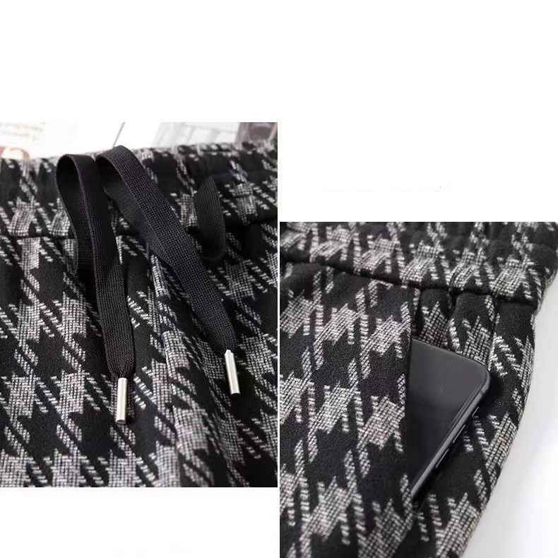 Relaxed Coffee Checked Plush Casual Pants - Twissie
