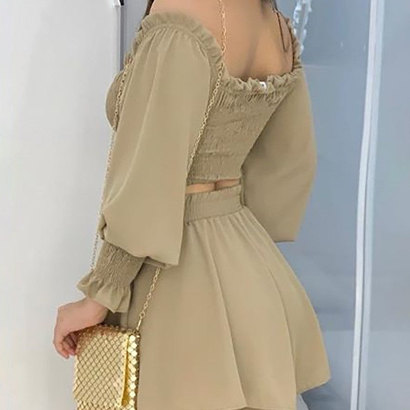Women’s coffee colour pleated strap suit set – buy elegant 2-piece suit for women