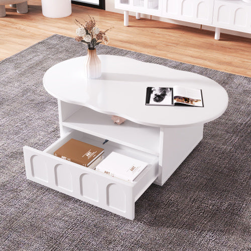 Coffee Table, Cloud-Shaped Coffee Table With Drawer And Storage Compartments - Twissie