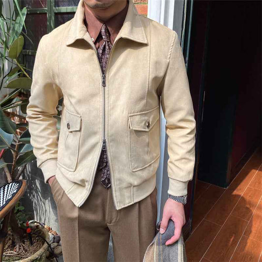Suede Coffee Bomber Jacket For Man - Twissie
