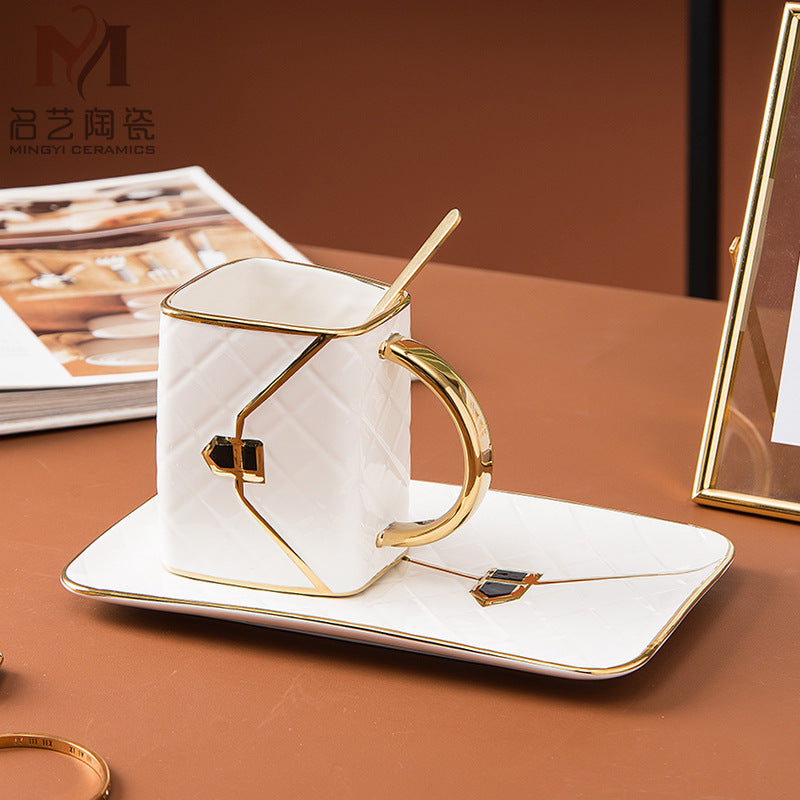 Bag-Shaped Ceramic Coffee Cup Set — 310ml Dessert Mug with Saucer - Twissie