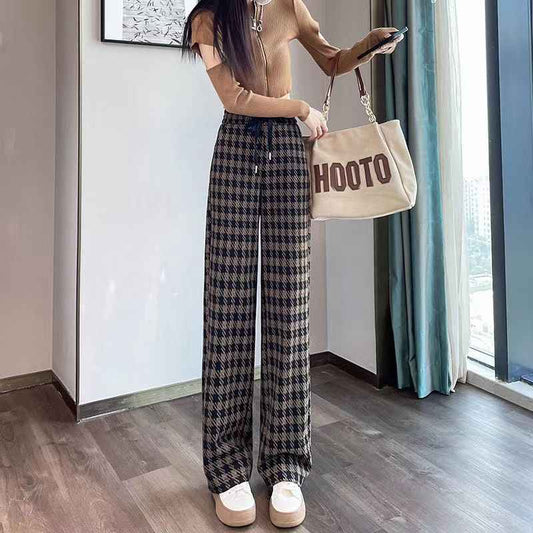 Relaxed Coffee Checked Plush Casual Pants - Twissie