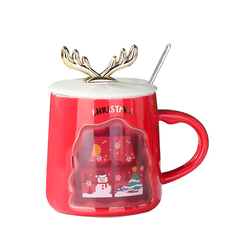 Merry Christmas coffee mug - ceramic cup with spoon for the holidays