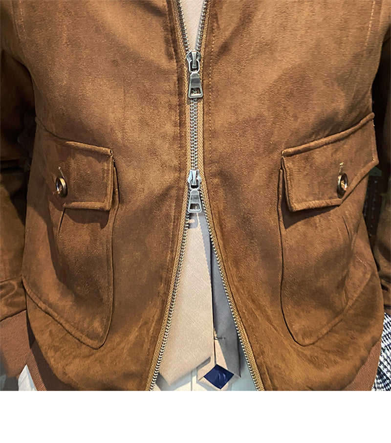 Suede Coffee Bomber Jacket For Man - Twissie