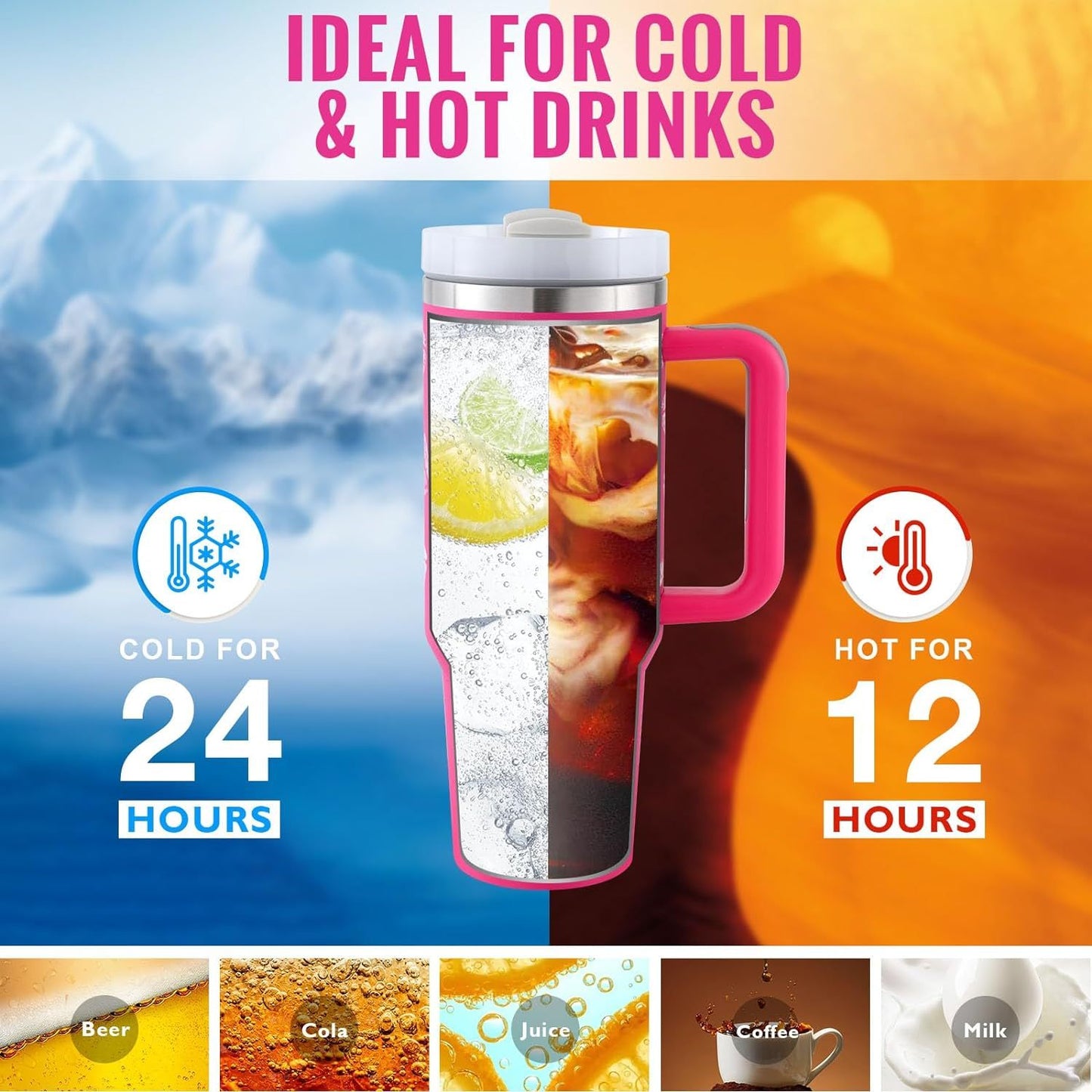 Office coffee cup - 40oz insulated tumbler with handle to keep drinks hot