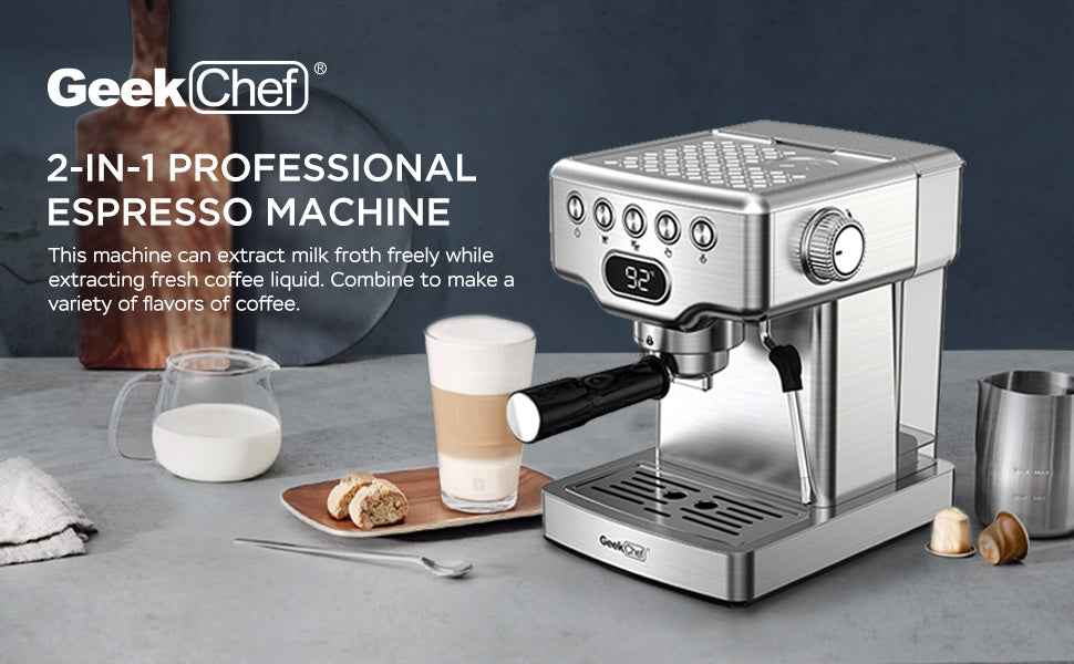 Easy-to-use Geek Chef control panel - One-touch operation for perfect coffee - Beginner friendly