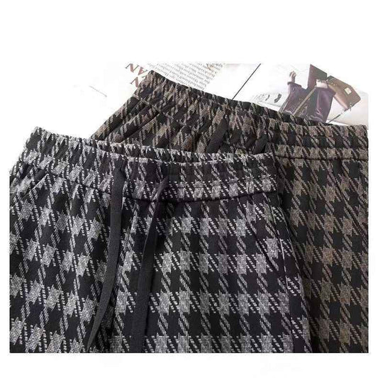 Relaxed Coffee Checked Plush Casual Pants - Twissie