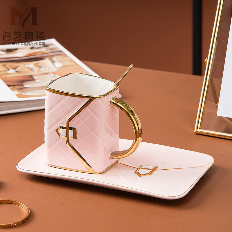 Bag-Shaped Ceramic Coffee Cup Set — 310ml Dessert Mug with Saucer - Twissie