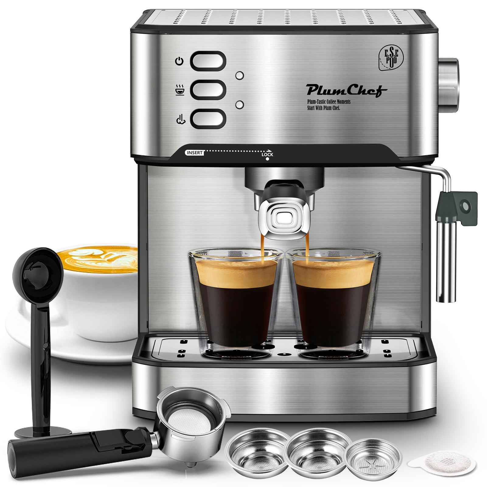 Stainless Steel 20-Bar Espresso Maker - Professional features with built-in milk frother - Get barista-level results without barista training
