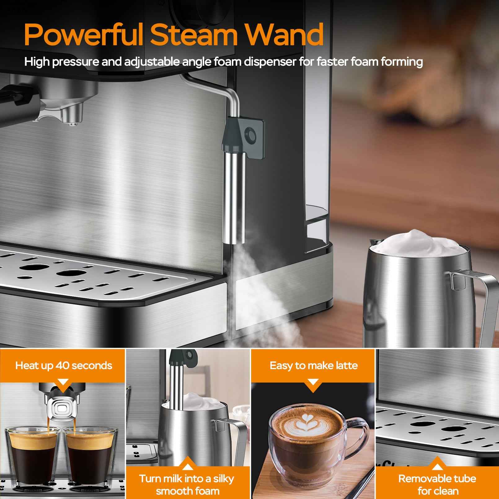 Simultaneous brewing and milk frothing - Make complete lattes and cappuccinos efficiently - Coffee shop speed and quality at home