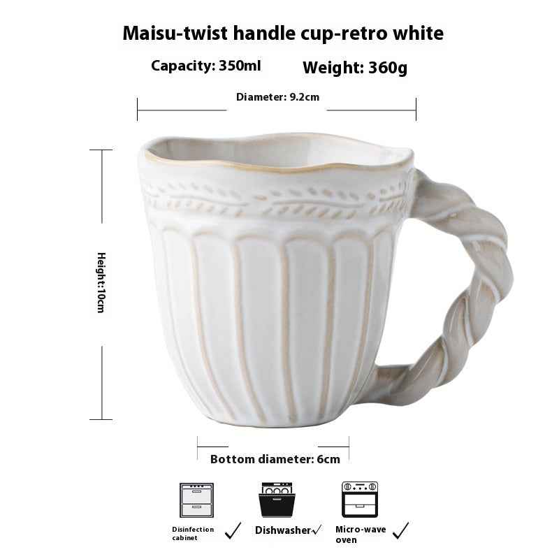 Embossed Coffee Mug – French Ceramic with Twist Handle - Twissie