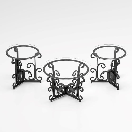 3 Piece Tempered Glass Surface Coffee Table Set Decor Coffee Table - Twissie