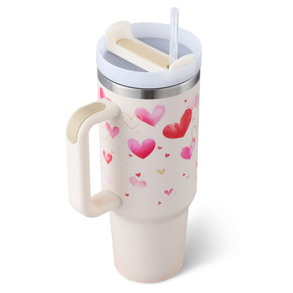 40 Oz Tumbler With Handle Straw Insulated, Stainless Steel Spill Proof Vacuum Coffee Cup Tumbler With Lid Tapered Mug Gifts For Valentine Lover Suitable For Car Gym Office Travel - Twissie