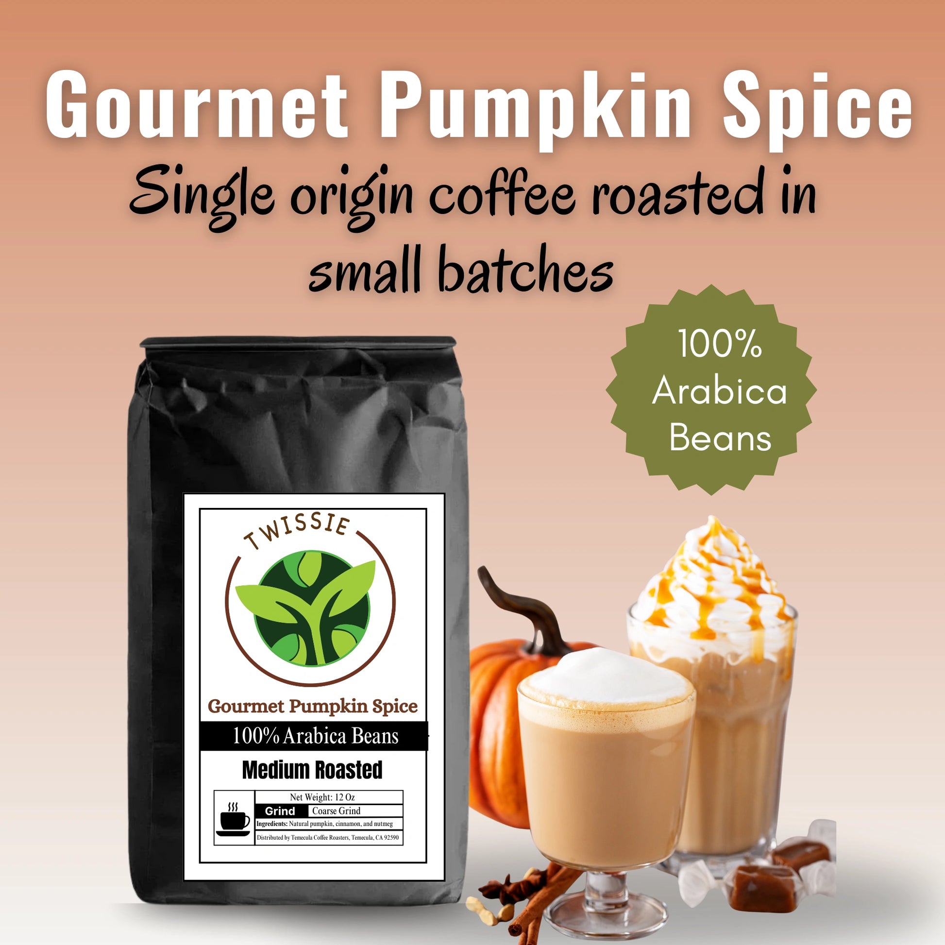 Order Pumpkin Spice Coffee online – medium roast small-batch Arabica with gourmet pumpkin spice flavor