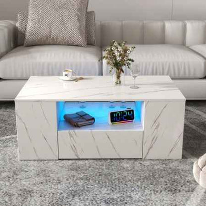 Modern LED coffee table with storage drawers and side shelf