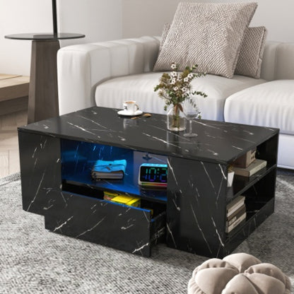 Modern LED coffee table with storage drawers and side shelf