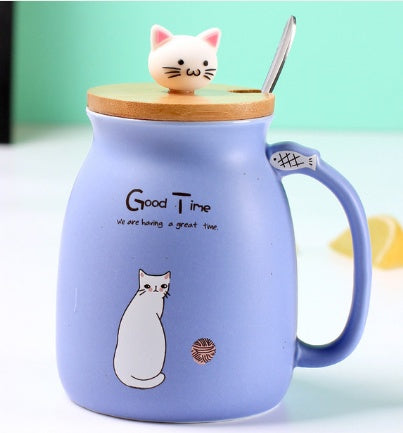 Ceramic mug with lid - cute heat-resistant kitten design for children