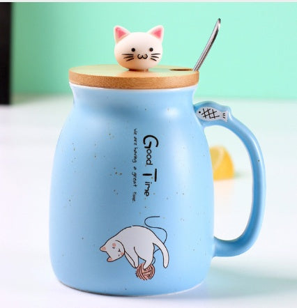Child-safe ceramic mug - heat-resistant cat cup with spill-proof lid