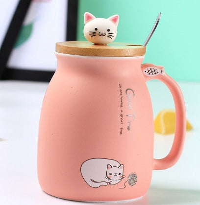 Cute cat lover's mug - ceramic kitten cup with lid for coffee and tea