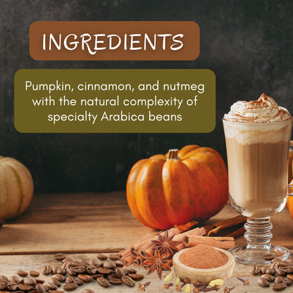 Buy Pumpkin Spice Coffee – 100% Arabica beans blended with natural pumpkin, cinnamon, and nutmeg ingredients for gourmet flavor