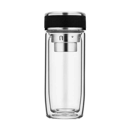 Elegant transparent glass tumbler showing double wall construction for thermal insulation
