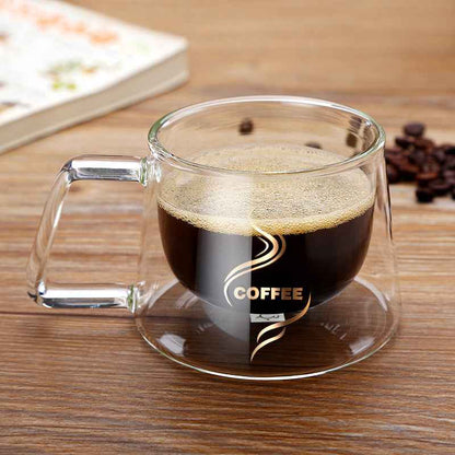 Comfortable ergonomic handle on a borosilicate glass mug for easy holding